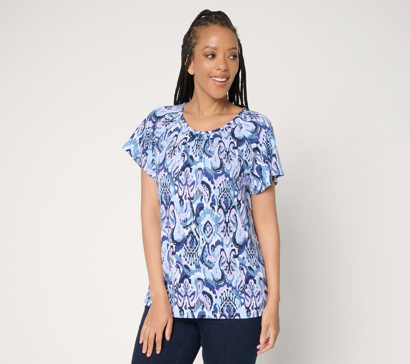 Denim & Co. Printed Linen Blend Flutter Sleeve Top — View 11