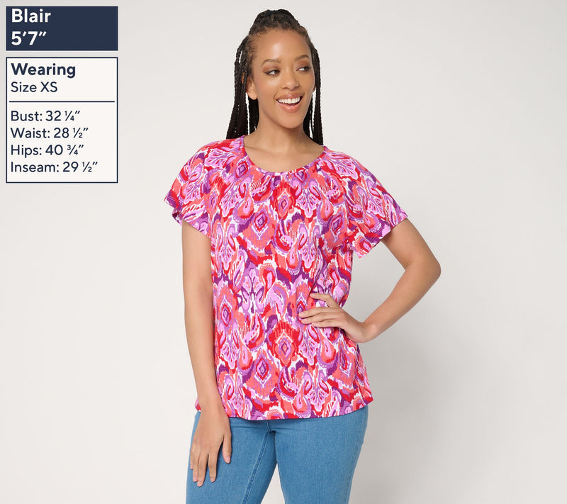 Denim & Co. Printed Linen Blend Flutter Sleeve Top — View 3