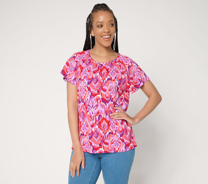 Denim & Co. Printed Linen Blend Flutter Sleeve Top — View 13