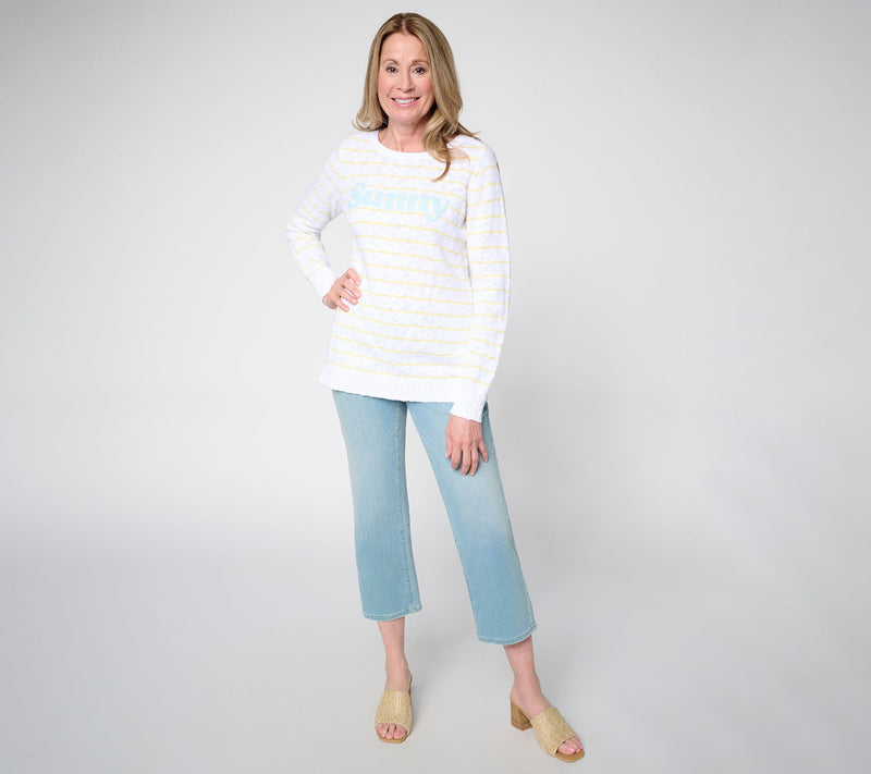 Belle Beach by Kim Gravel Petite Slub 100% Cotton Striped Sweater — View 11