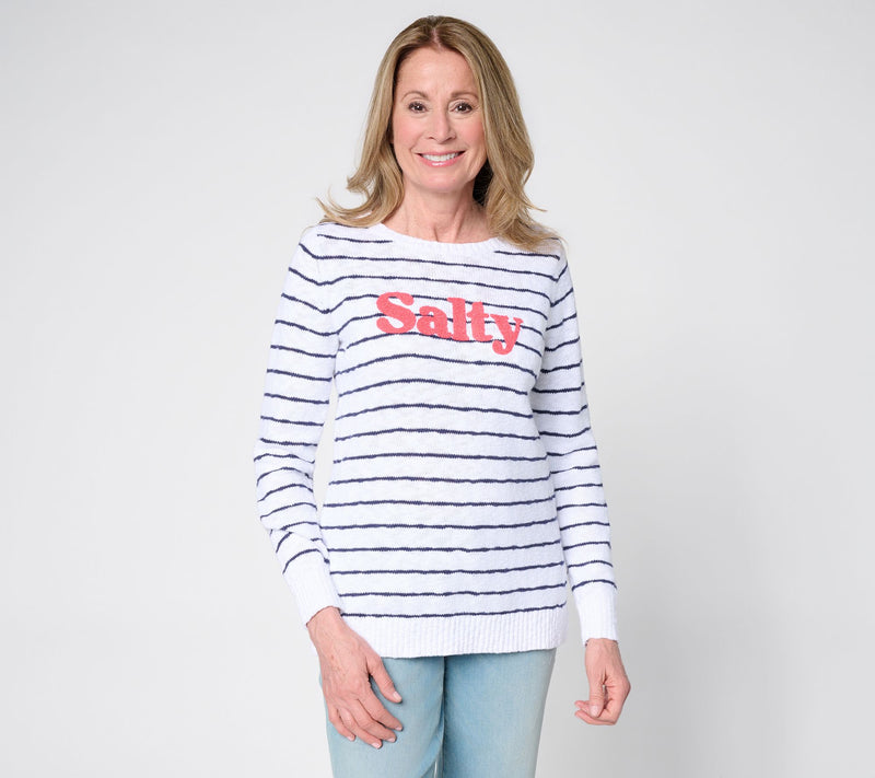 Belle Beach by Kim Gravel Petite Slub 100% Cotton Striped Sweater — View 7