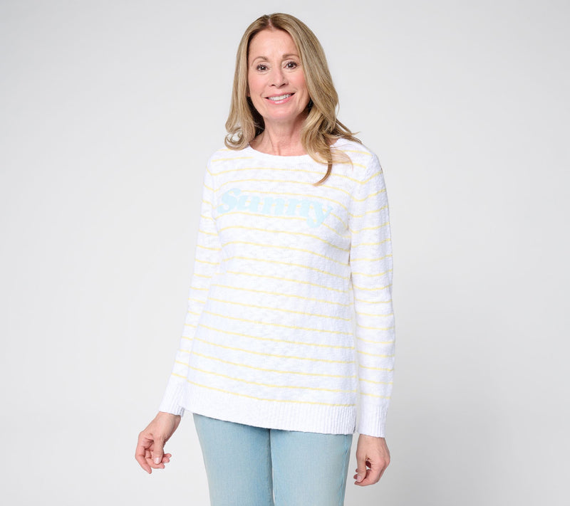 Belle Beach by Kim Gravel Petite Slub 100% Cotton Striped Sweater — View 3