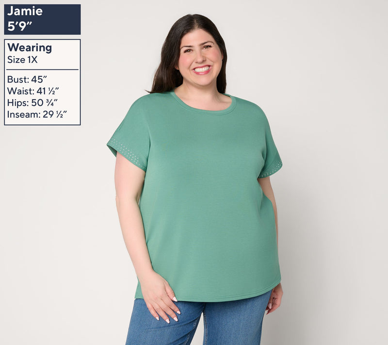 Belle by Kim Gravel ScubaLuxe Sparkle Studded Short Sleev Top — View 2