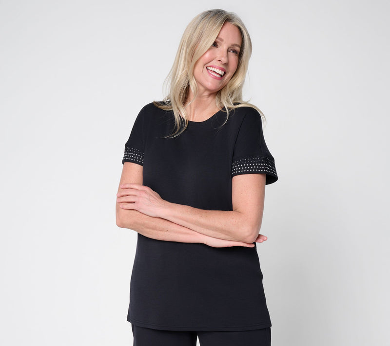 Belle by Kim Gravel ScubaLuxe Sparkle Studded Short Sleev Top — View 12
