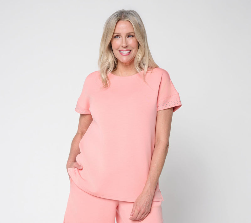 Belle by Kim Gravel ScubaLuxe Sparkle Studded Short Sleev Top — Main view
