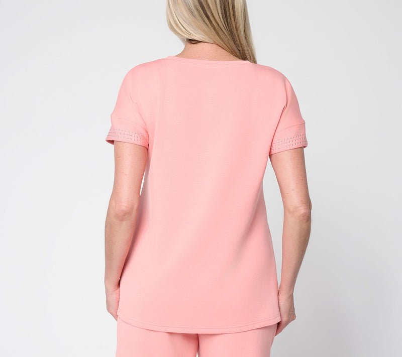Belle by Kim Gravel ScubaLuxe Sparkle Studded Short Sleev Top — View 4