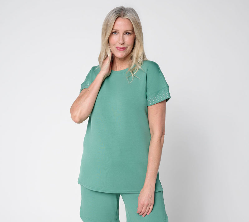 Belle by Kim Gravel ScubaLuxe Sparkle Studded Short Sleev Top — View 13