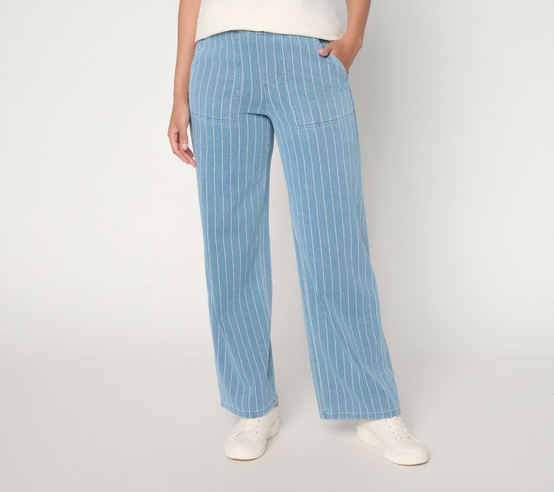 Denim & Co. Regular Comfy Knit Air Striped Wide Leg Pants — View 13