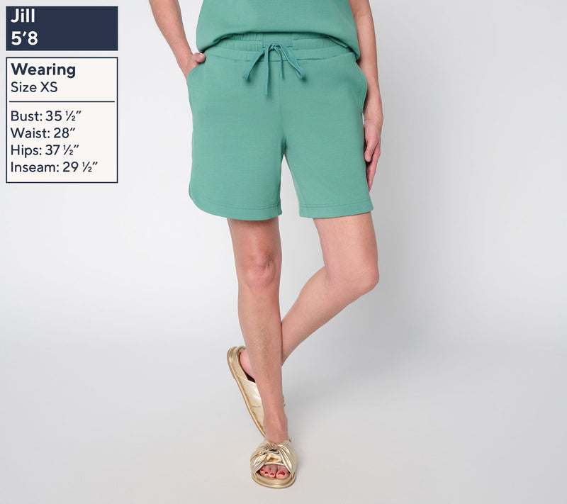 Belle by Kim Gravel Petite ScubaLuxe Half Dolphin Hem 6" Short — View 12