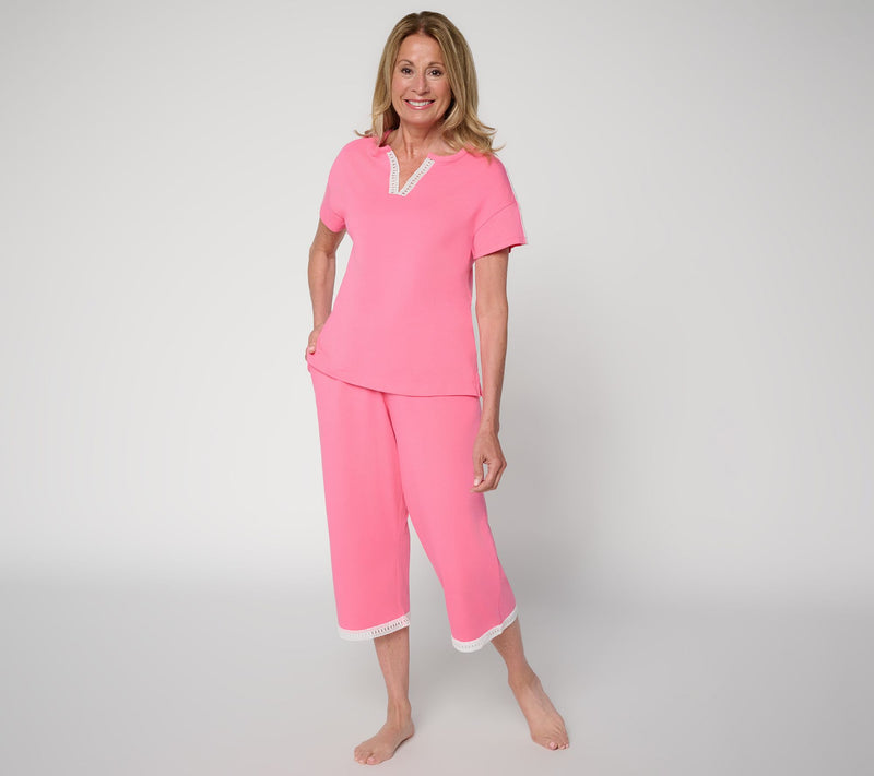 Cuddl Duds Cottonwear+ Cropped Lounge Pant with Lace Trim — View 5