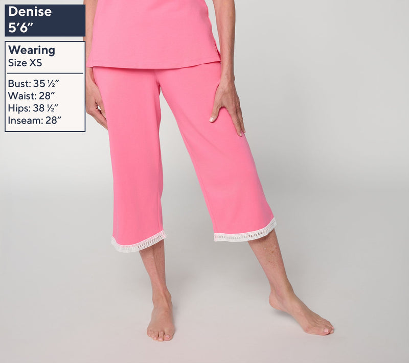 Cuddl Duds Cottonwear+ Cropped Lounge Pant with Lace Trim — View 3