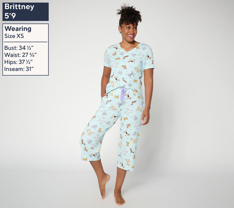 Cuddl Duds Cool & Airy V-Neck Tee & Capri Pant Pajama Set — View 3