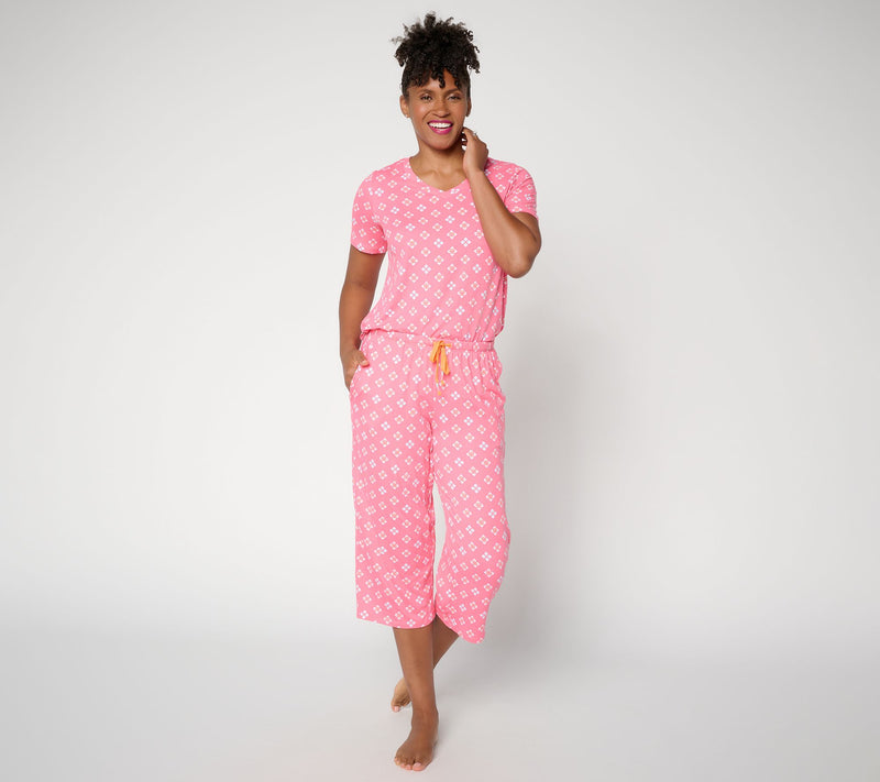 Cuddl Duds Cool & Airy V-Neck Tee & Capri Pant Pajama Set — View 11