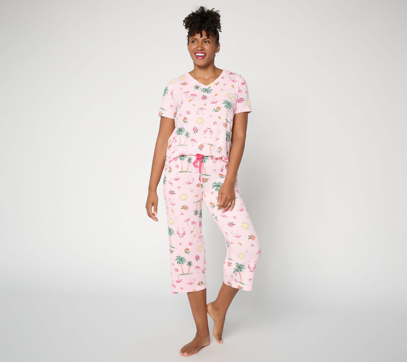 Cuddl Duds Cool & Airy V-Neck Tee & Capri Pant Pajama Set — View 13