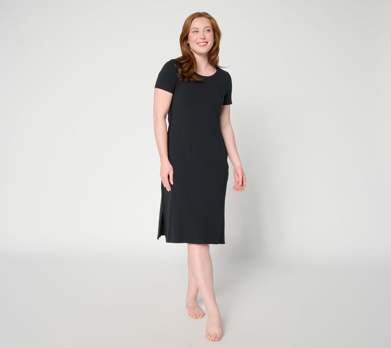 Cuddl Duds Cottonwear+ Lace Trim Midi Tee Lounge Dress — View 12