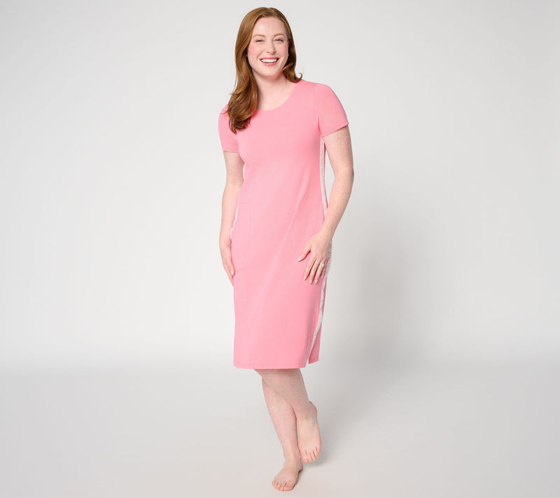 Cuddl Duds Cottonwear+ Lace Trim Midi Tee Lounge Dress — View 13
