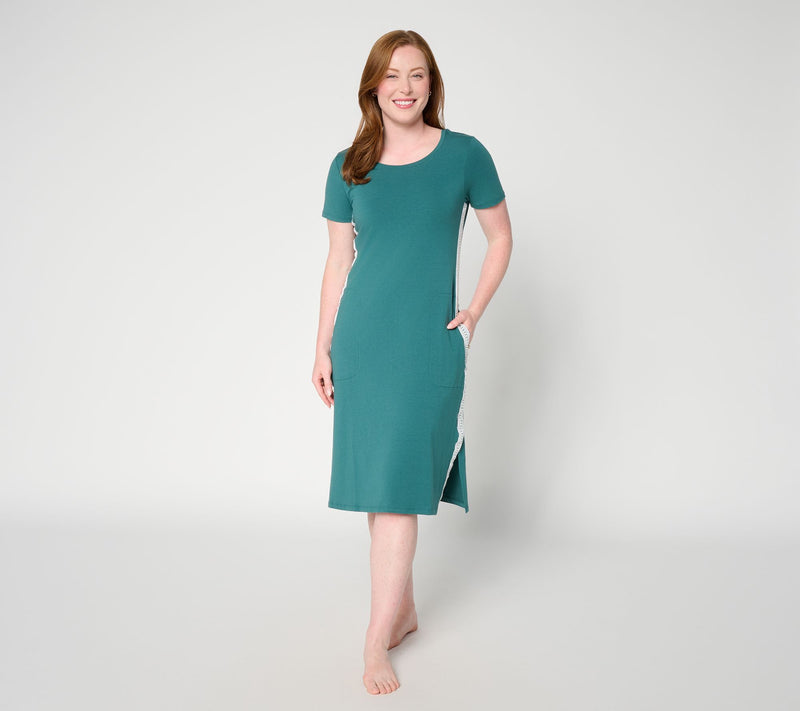 Cuddl Duds Cottonwear+ Lace Trim Midi Tee Lounge Dress — View 5