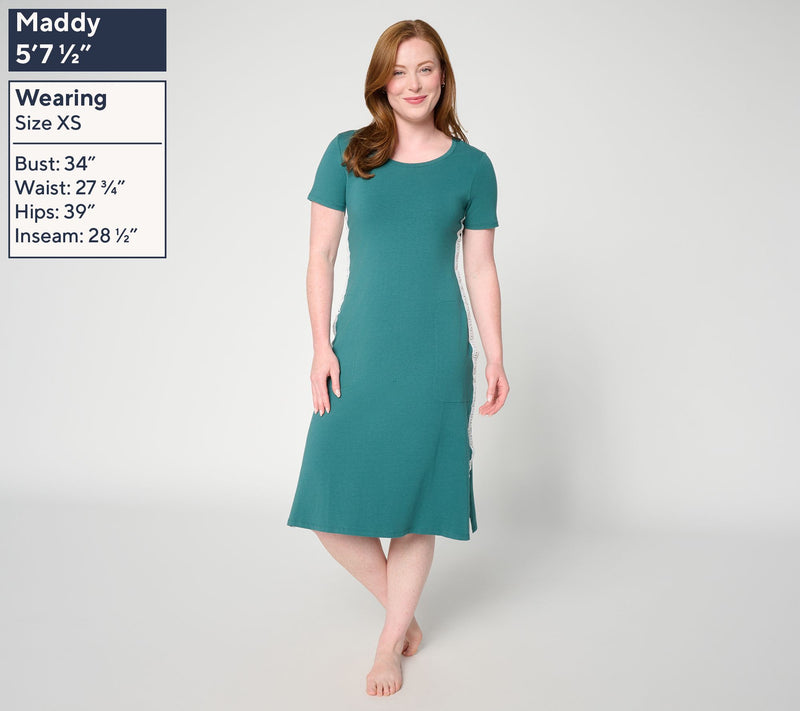 Cuddl Duds Cottonwear+ Lace Trim Midi Tee Lounge Dress — View 3