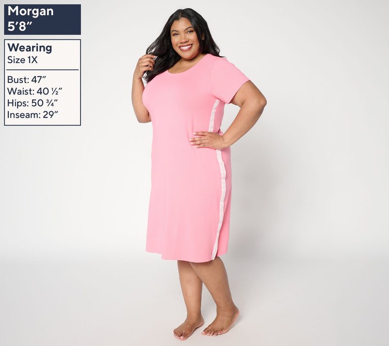 Cuddl Duds Cottonwear+ Lace Trim Midi Tee Lounge Dress — View 2