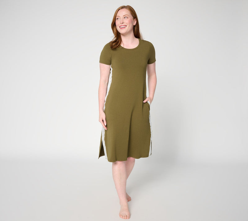 Cuddl Duds Cottonwear+ Lace Trim Midi Tee Lounge Dress — View 14