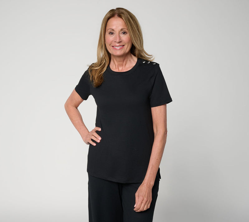 Cuddl Duds Flexwear Tee with Shoulder Buttons — View 13