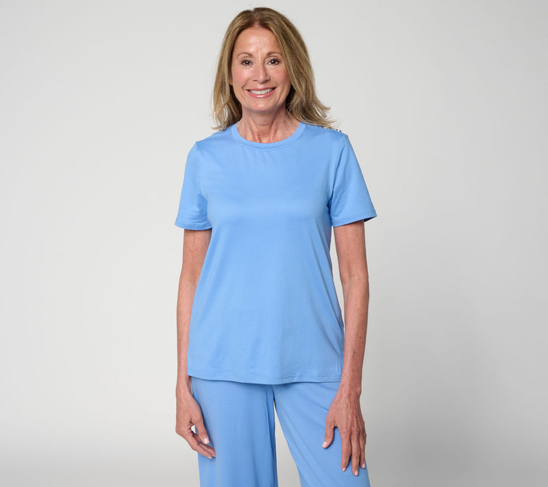 Cuddl Duds Flexwear Tee with Shoulder Buttons — View 2
