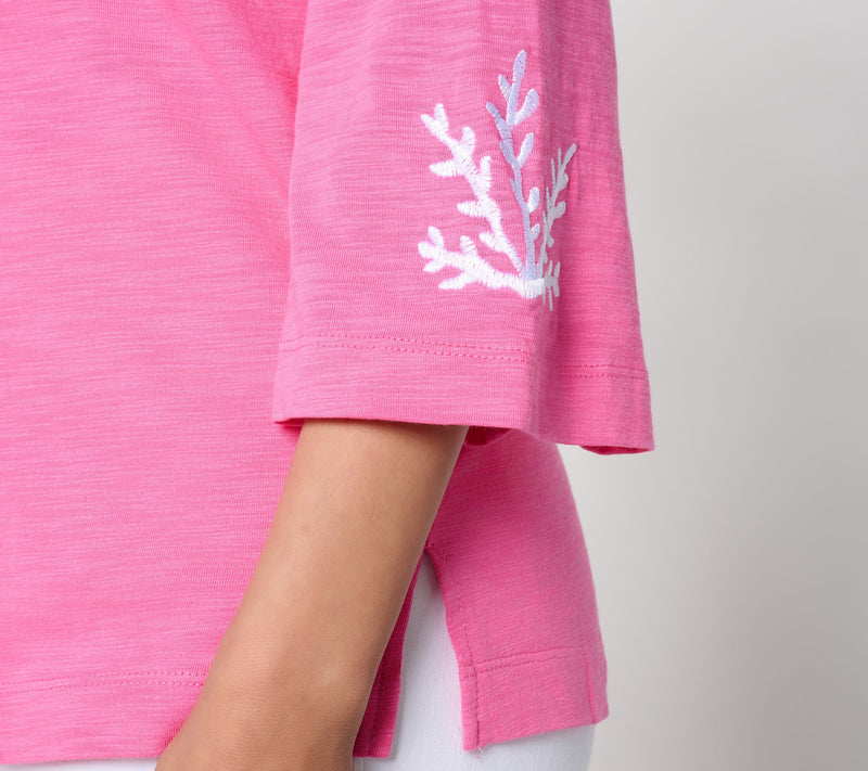 Belle Beach by Kim Gravel Slub Knit Coral Cabana Top — View 6