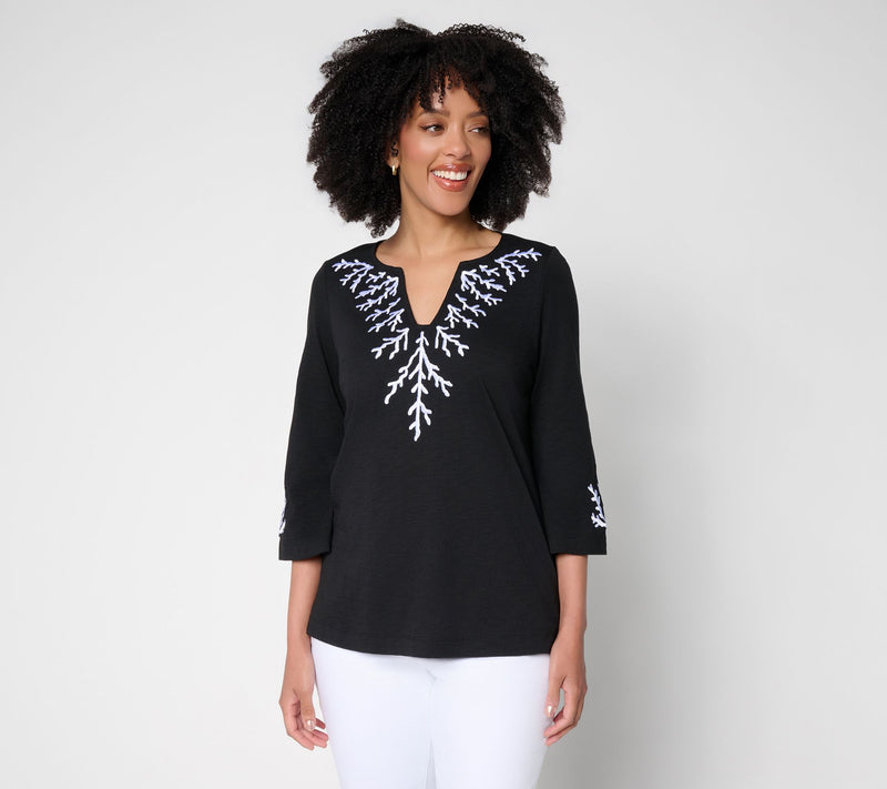 Belle Beach by Kim Gravel Slub Knit Coral Cabana Top — View 11