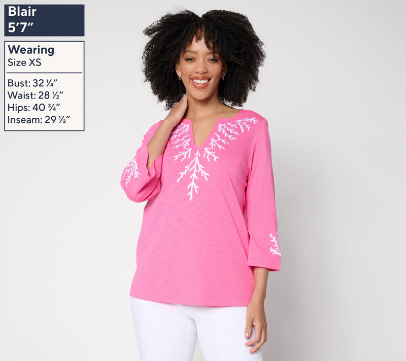 Belle Beach by Kim Gravel Slub Knit Coral Cabana Top — View 3