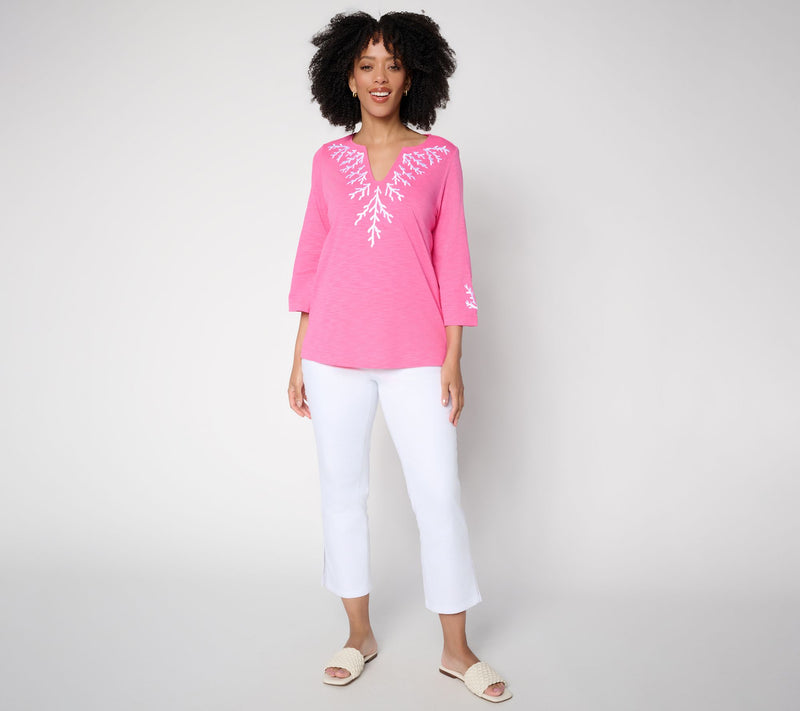 Belle Beach by Kim Gravel Slub Knit Coral Cabana Top — View 5