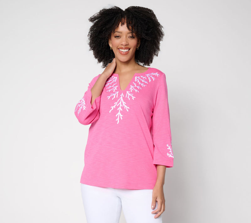 Belle Beach by Kim Gravel Slub Knit Coral Cabana Top — View 12