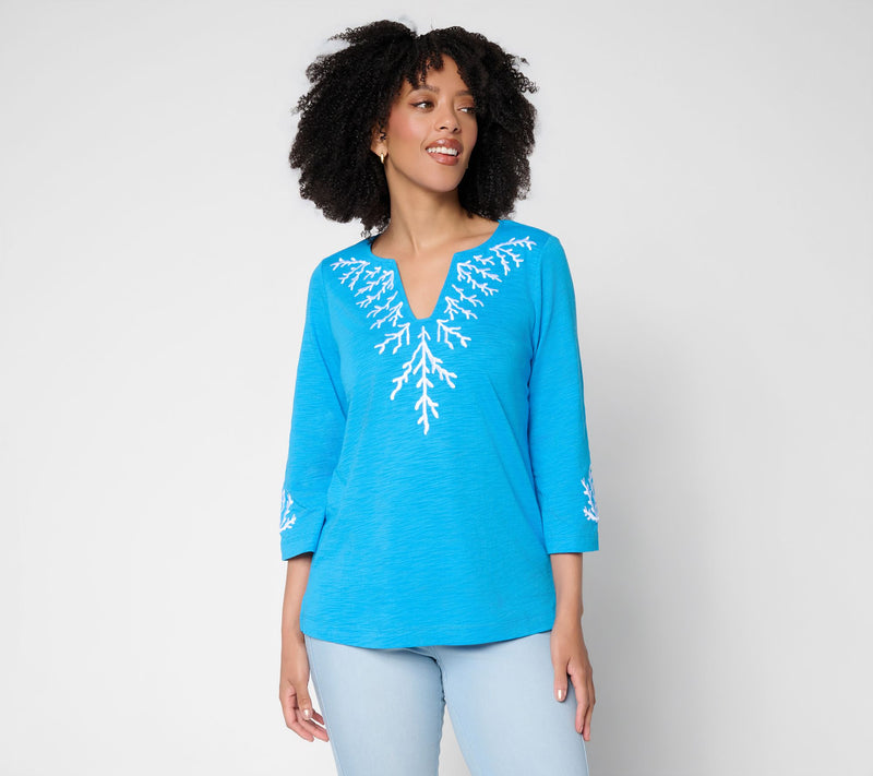 Belle Beach by Kim Gravel Slub Knit Coral Cabana Top — View 13