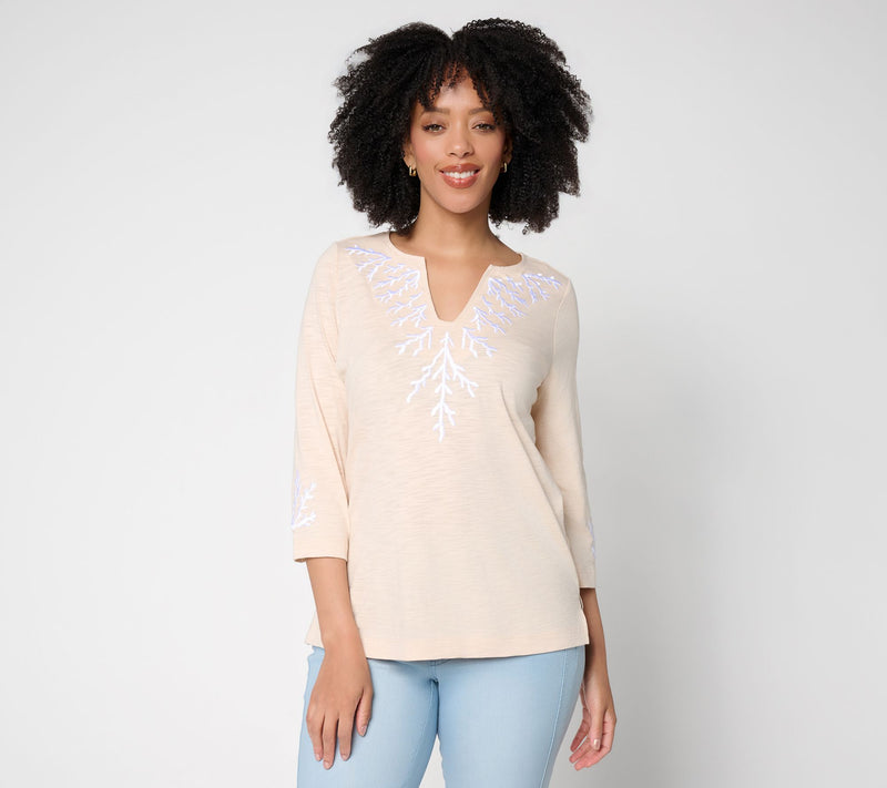 Belle Beach by Kim Gravel Slub Knit Coral Cabana Top — View 14