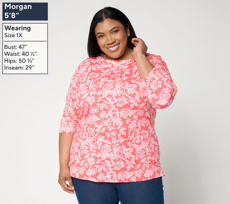 Denim & Co. Printed So Soft Jersey 3/4 Sleeve Boat Neck Top — View 2