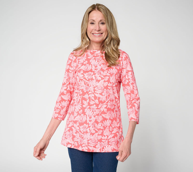 Denim & Co. Printed So Soft Jersey 3/4 Sleeve Boat Neck Top — View 14
