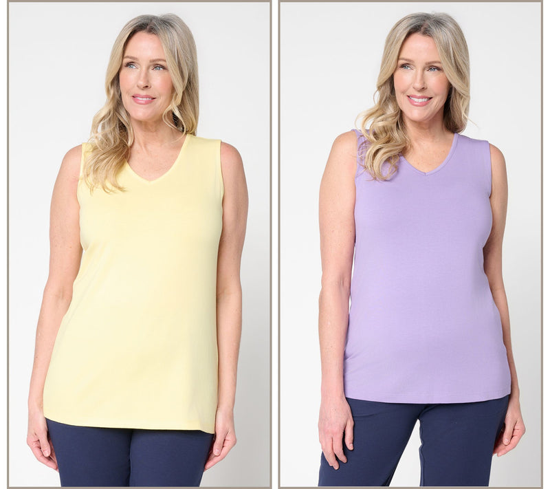 Denim & Co. Essentials 2 Pack So Soft Jersey V-Neck Tank Tops — Main view