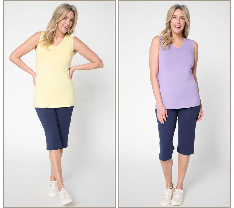 Denim & Co. Essentials 2 Pack So Soft Jersey V-Neck Tank Tops — View 5