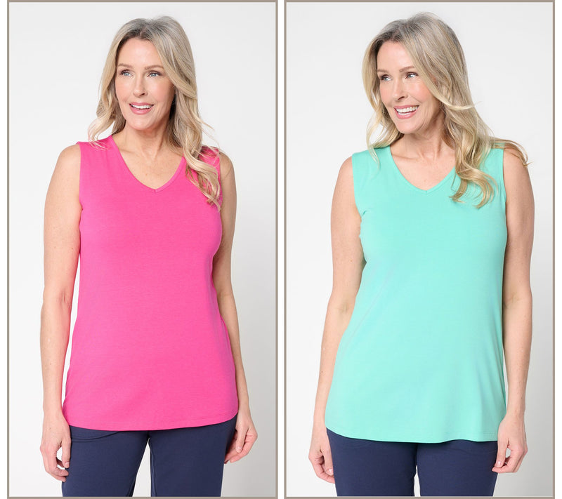 Denim & Co. Essentials 2 Pack So Soft Jersey V-Neck Tank Tops — View 12
