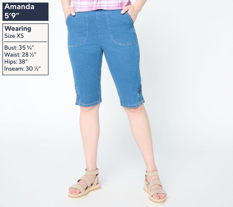 Denim & Co. Regular Indigo Flat Front Bermuda Shorts w/ Hem Detail — View 3