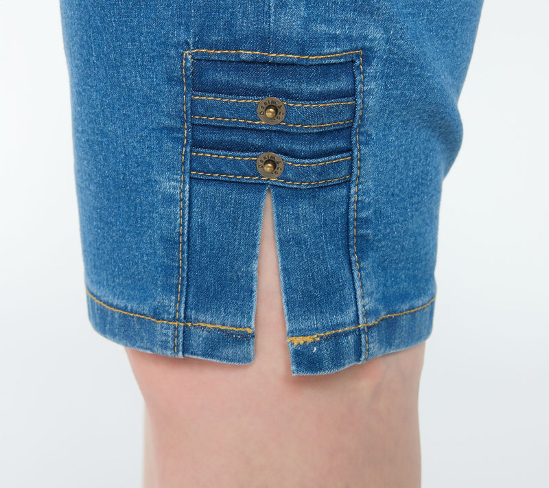 Denim & Co. Petite Indigo Flat Front Bermuda Shorts w/ Hem Detail — View 6