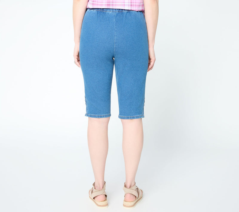 Denim & Co. Petite Indigo Flat Front Bermuda Shorts w/ Hem Detail — View 4