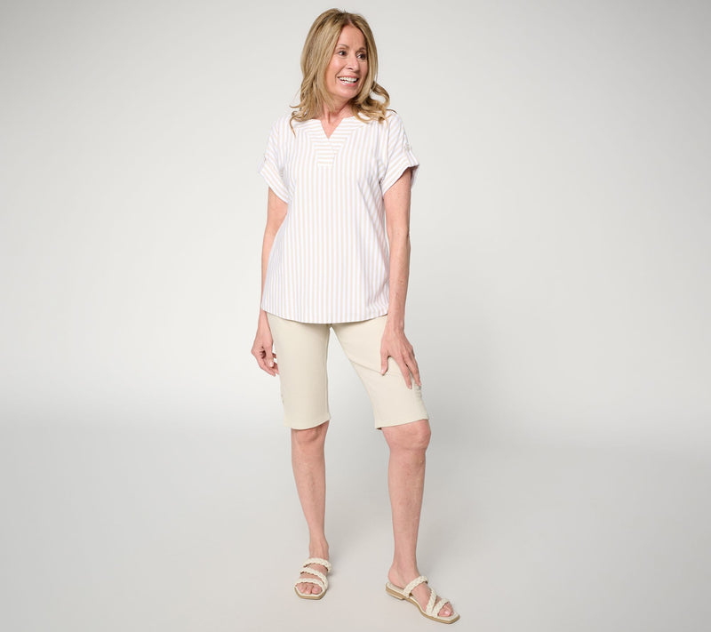 Denim & Co. Regular Flat Front Bermuda Shorts w/ Hem Detail — View 5