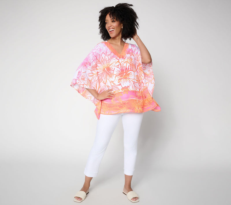 Belle Beach by Kim Gravel Hibiscus Kiss Border Trim Poncho — View 5