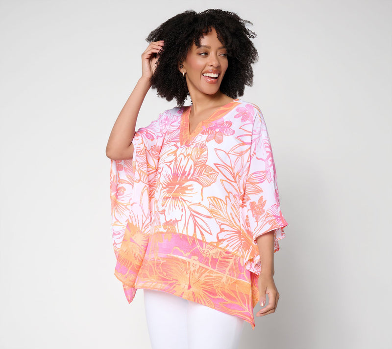 Belle Beach by Kim Gravel Hibiscus Kiss Border Trim Poncho — View 10