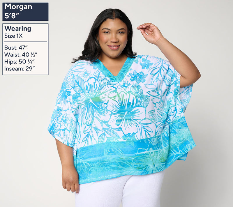 Belle Beach by Kim Gravel Hibiscus Kiss Border Trim Poncho — View 2