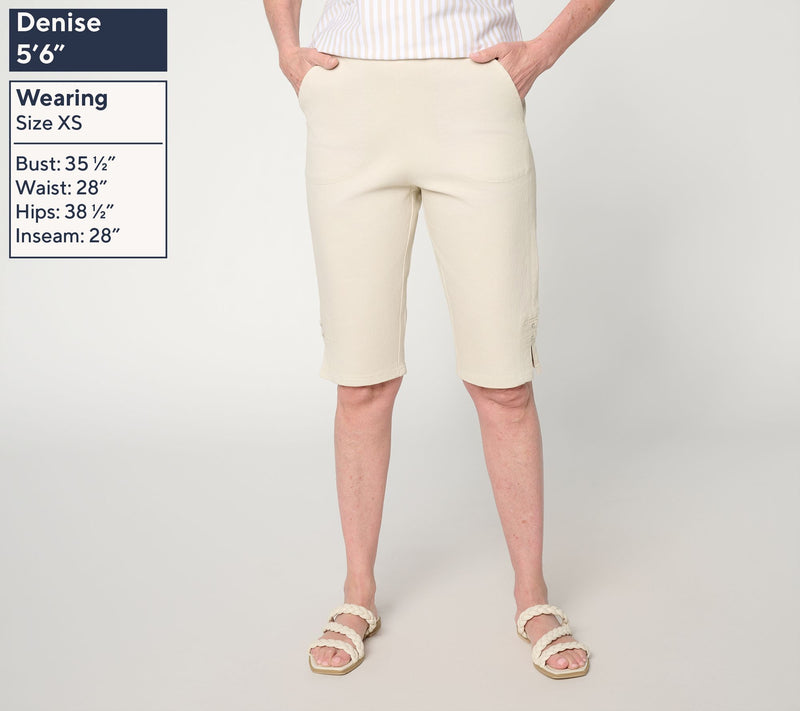 Denim & Co. Petite Flat Front Bermuda Shorts w/ Hem Detail — View 3