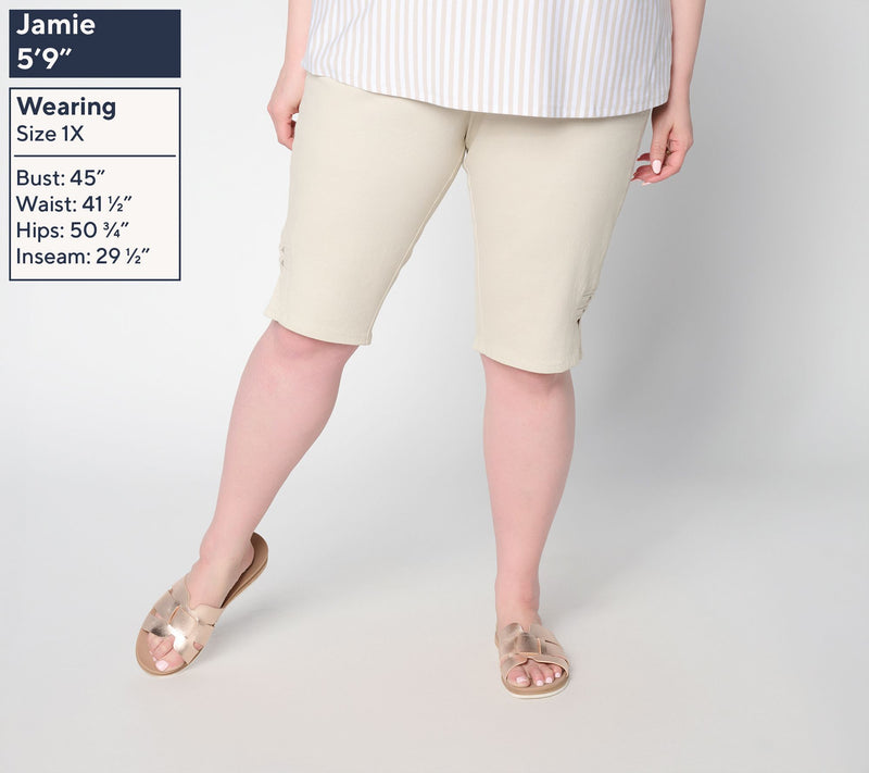 Denim & Co. Petite Flat Front Bermuda Shorts w/ Hem Detail — View 2