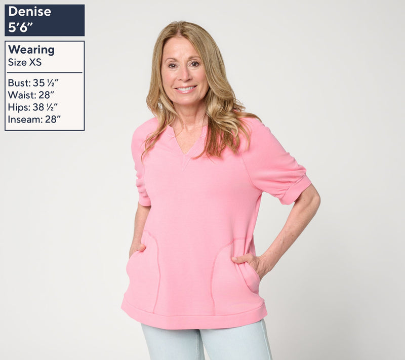 LOGO Lounge By Lori Goldstein Short Sleeve Split Neck Sweatshirt — View 3