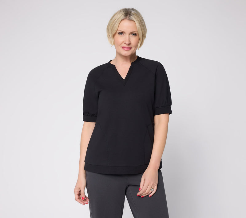LOGO Lounge By Lori Goldstein Short Sleeve Split Neck Sweatshirt — View 10
