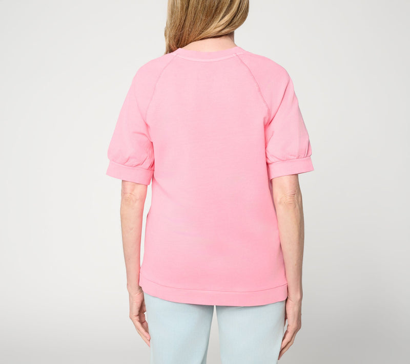 LOGO Lounge By Lori Goldstein Short Sleeve Split Neck Sweatshirt — View 4